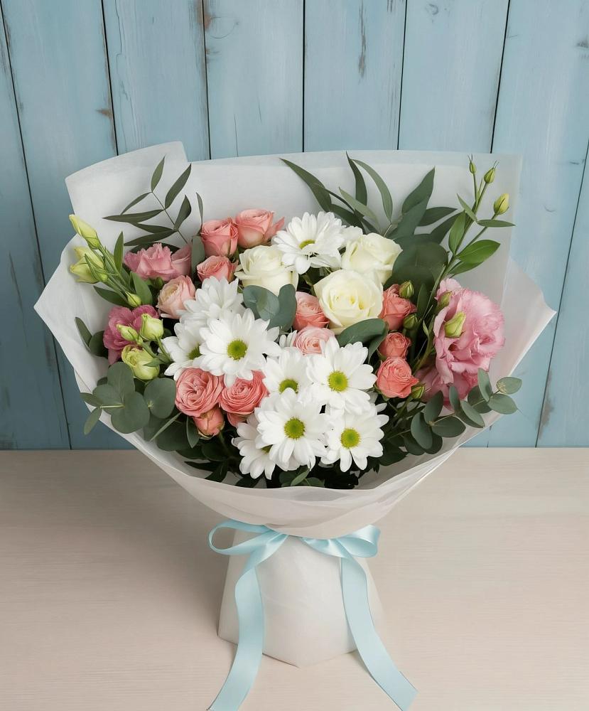 Букет цветов из: Розы, Лизиантусы и Хризантемы в Войсковицы