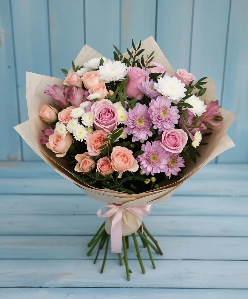 Букет цветов из: Хризантемы, Розы и Альстромерии в Войсковицы