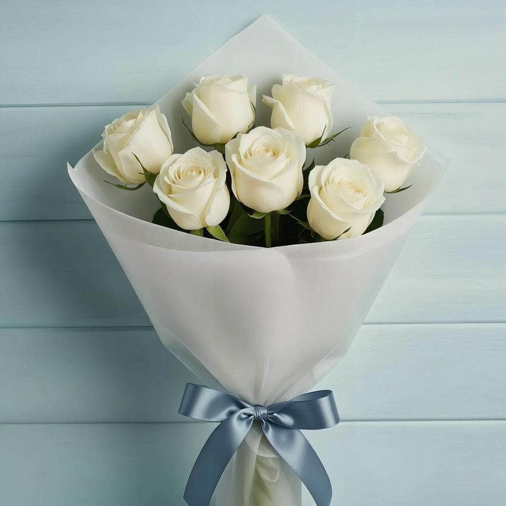 Букет 7 Белых роз Эдлесс Лав в Войсковицы